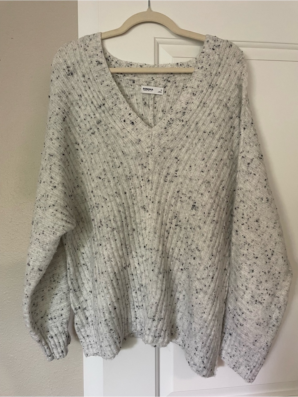 Sonoma Cream Speckled V-Neck Ribbed Sweater
